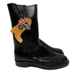 VINTAGE Justin 8462 Roper Black Calfskin Leather Cowboy Boots USA Mens 13D - NWT